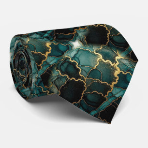 Formele namaaks zijde Marmer Teal + Heren goud Stropdas