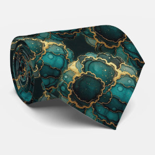 Formele namaaks zijde Marmer Teal + Heren goud Stropdas