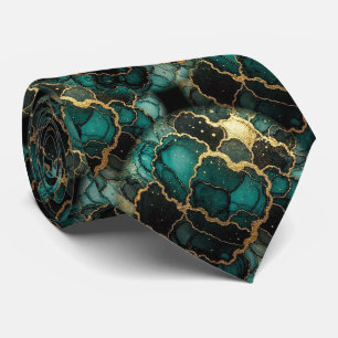 Formele namaaks zijde Marmer Teal + Heren goud Stropdas