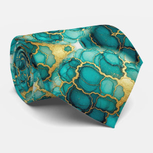 Formele namaakzijde Marmer Teal + Heren goud Stropdas