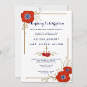 Formele Nautical Rood Wit & Blauw Anemone Bruiloft Kaart (Voorkant)