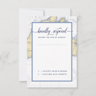 Formele nautische bruiloft Martha's Vineyard RSVP Kaartje