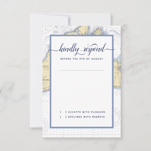 Formele nautische bruiloft Martha's Vineyard RSVP Kaartje (Voorkant)