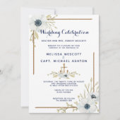 Formele nautische marine & witte anemoon bruiloft kaart (Voorkant)