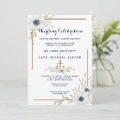 Formele nautische marine & witte anemoon bruiloft kaart (Staand voorkant)