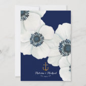 Formele nautische marine & witte anemoon bruiloft kaart (Achterkant)
