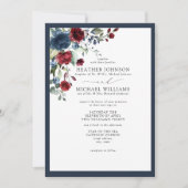 Formele Navy Blue Burgundy Floral Waterverf Script Kaart (Voorkant)