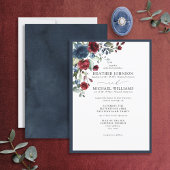 Formele Navy Blue Burgundy Floral Waterverf Script Kaart