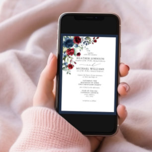 Formele Navy Blue Burgundy Floral Waterverf Script Kaart