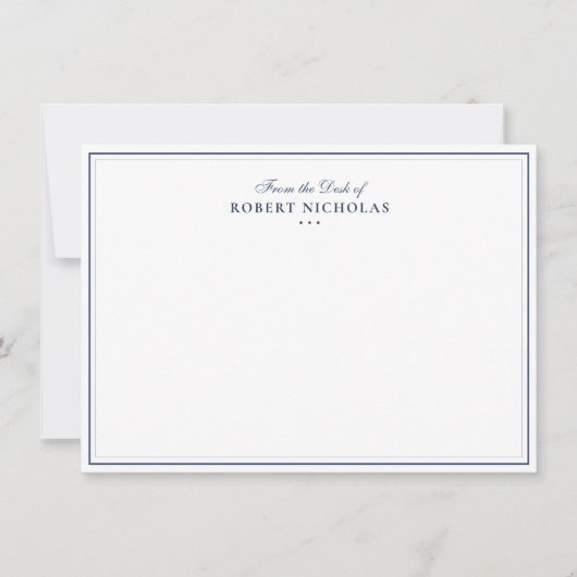 Formele Navy blue Script Two Rand Briefpapier Notitiekaartje (Voorkant)
