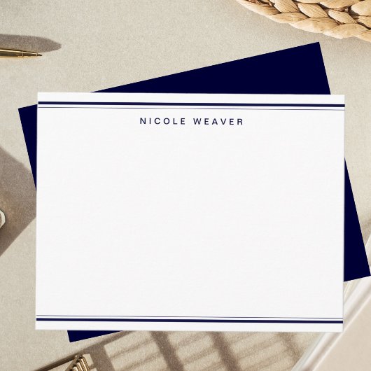 Formele Navy Blue Twee Rand Monogram Briefpapier Notitiekaartje