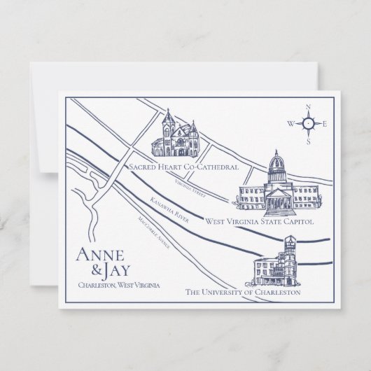 Formele Navy Details Kaart zonder rand Charleston  (Achterkant)