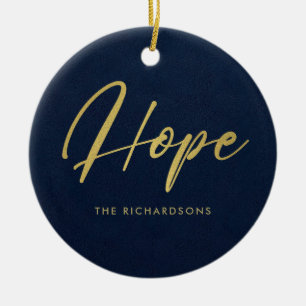 FORMELE NAVY FAUX GOLD MINIMAL CALLIGRAPHY HOPE KERAMISCH ORNAMENT