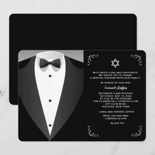 Formele Occasion Bar Mitzvah Uitnodiging (Voorkant / Achterkant)