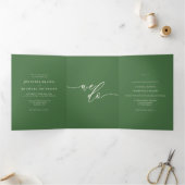 Formele olijfgroene moderne bruiloft drieluik kaart (Binnen)