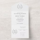 Formele ovale krans monogram zwart wit bruiloft all in one uitnodiging (Binnen)