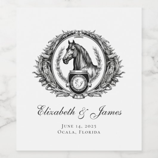 Formele paardenmonogram voor paardenpesteren wijn etiket (Enkel label)