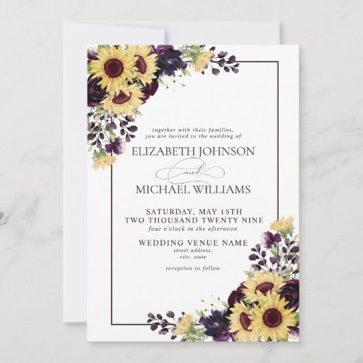 Formele Paars Zonnebloem Waterverf Weddenschap Kaart (Voorkant)