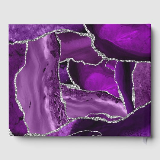 Formele Paarse Agaat Silver Faux Glitter Bruiloft Gastenboek (Achterkant)