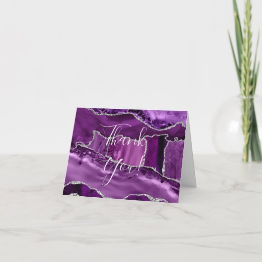 Formele Paarse Agate Zilveren Glitter Bruiloft Bedankkaart (Voorkant)