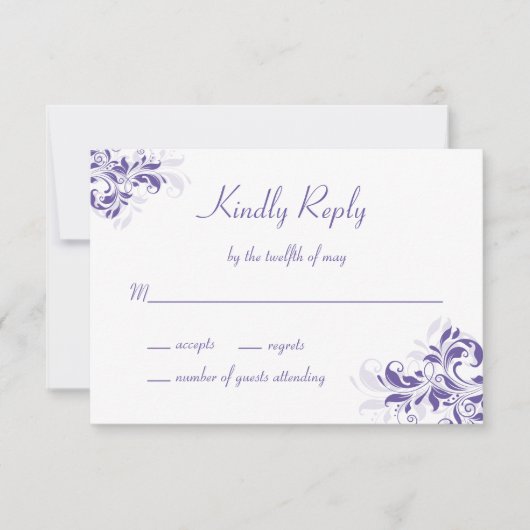 Formele Paarse Floral Bat Mitzvah RSVP Kaartje (Voorkant)