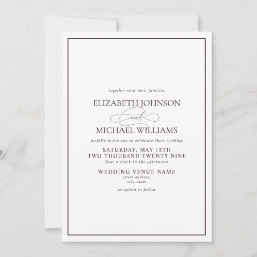 Formele Paarse Klassieke Uitnodiging van de Wedden (Voorkant)