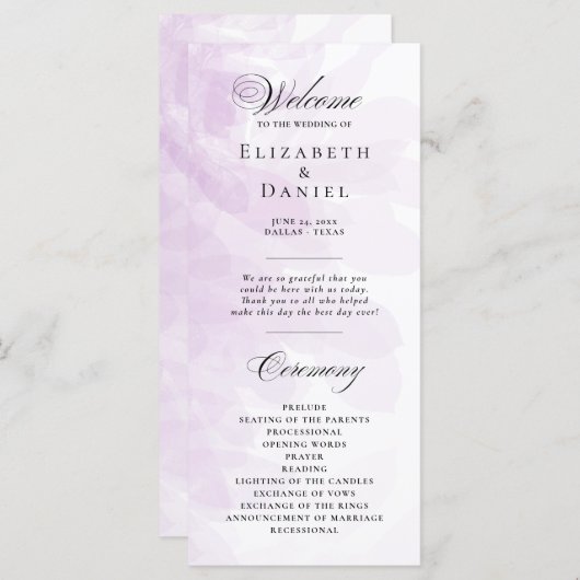 Formele Paarse Waterverf Wedding Programme Programmakaart (Voorkant / Achterkant)