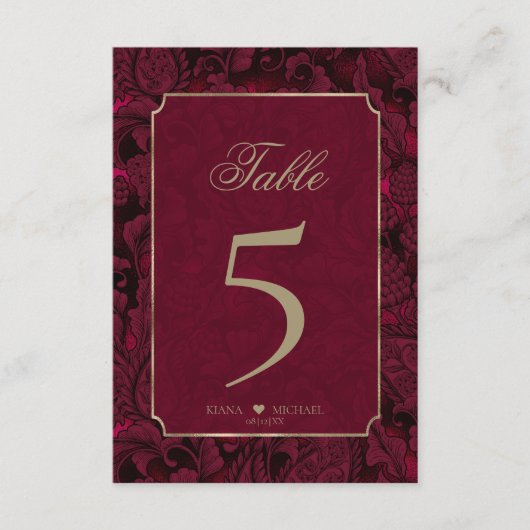 Formele Paisley Table Numbers Burgundy ID767 Kaart (Voorkant)