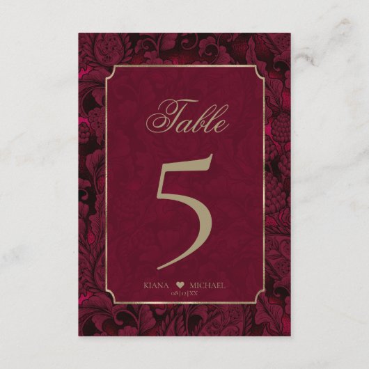 Formele Paisley Table Numbers Burgundy ID767 Kaart (Achterkant)