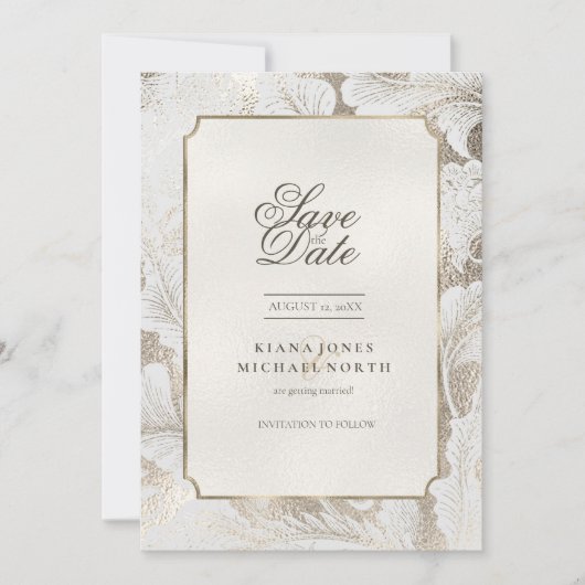 Formele Paisley Wedding Champagne ID767 Save The Date (Voorkant)