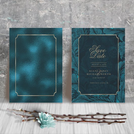 Formele Paisley Wedding Dark Blauwgroen ID767 Save The Date