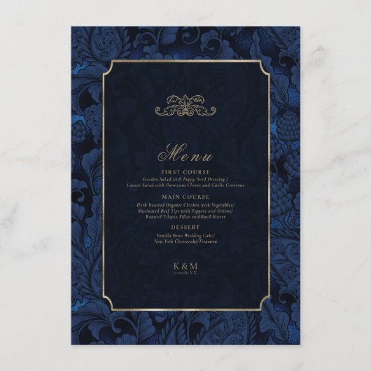 Formele Paisley Wedding Navy Blue ID767 Menu (Voorkant)