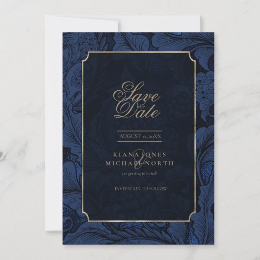 Formele Paisley Wedding Navy Blue ID767 Save The Date (Voorkant)