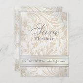 Formele Parelwitte Damast Trouw save the date Aankondigingskaart (Voorkant / Achterkant)