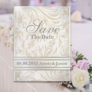 Formele Parelwitte Damast Trouw save the date Aankondigingskaart