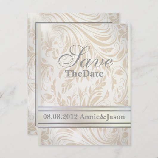 Formele parelwitte dwerg bruiloft met de datum aankondigingskaart (Voorkant / Achterkant)