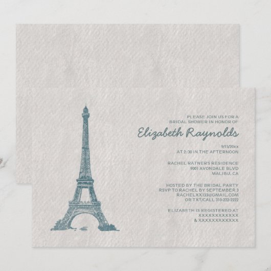 Formele Parijse bridal Shower-uitnodigingen Kaart (Voorkant / Achterkant)