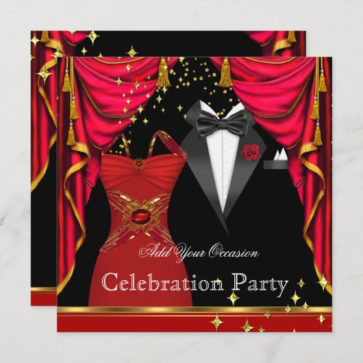 Formele partij Elegant Tuxedo Red Dress Event Kaart (Voorkant / Achterkant)