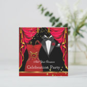 Formele partij Elegant Tuxedo Red Dress Event Kaart (Staand voorkant)