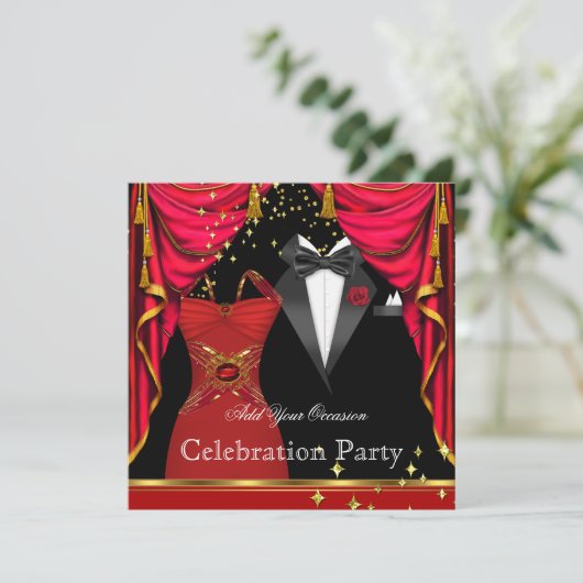 Formele partij Elegant Tuxedo Red Dress Event Kaart (Staand voorkant)