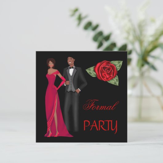 Formele Partij Goud Zwart Rood Jurk Zwart stropdas Kaart (Staand voorkant)