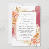 Formele peach, Blush, Bourgogne Waterverf bruiloft Kaart (Voorkant)