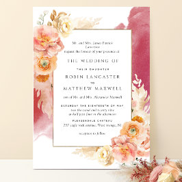 Formele peach, Blush, Bourgogne Waterverf bruiloft Kaart