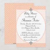 Formele Peach Polka Dots Baby shower Invitation Kaart (Voorkant / Achterkant)