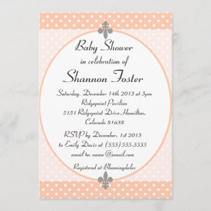 Formele Peach Polka Dots Baby shower Invitation Kaart