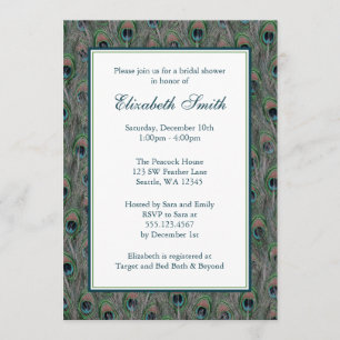 Formele Peacock Feathers Bridal Shower Invitation Kaart