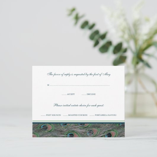 Formele Peacock Feathers RSVP-reactiekaart RSVP Kaartje (Staand voorkant)