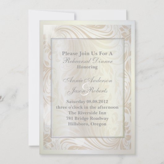 Formele Pearl Damask Repetitie Diner Uitnodiging (Achterkant)