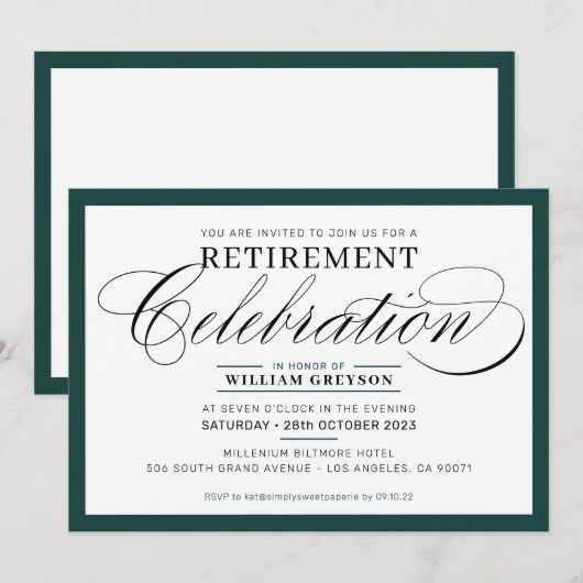 FORMELE PENSIOENPARTIJ modern eenvoudig donkergroe Kaart (Voorkant / Achterkant)