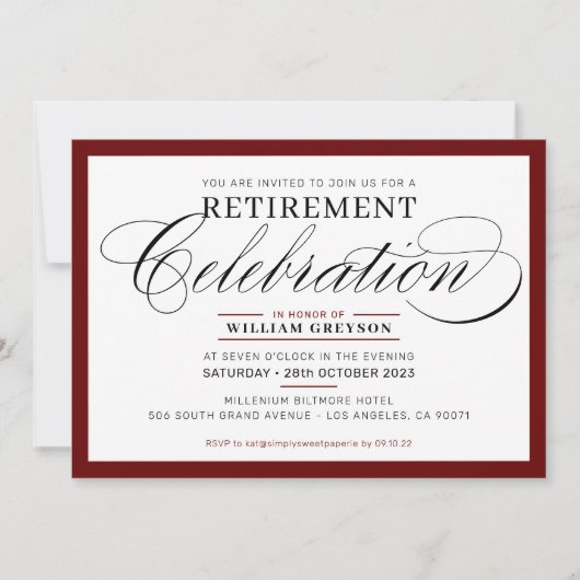 FORMELE PENSIOENPARTIJ moderne maroon bordeaux Kaart (Voorkant)